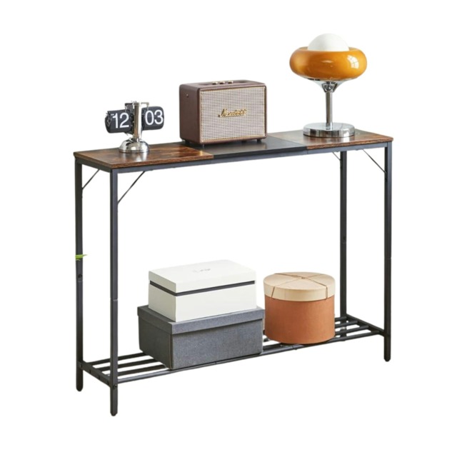 2-Tier Industrial Console Table With Metal Frame Rustic Brown Brown