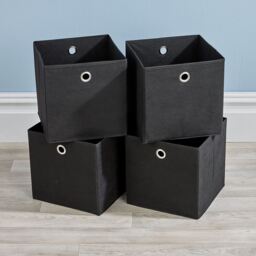 Foldable Canvas Storage Folding Box Fabric Cube Cloth Bag 4 Piece Set Black
