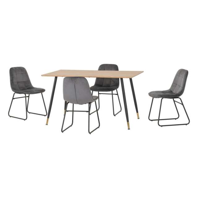 Hamilton & Lukas Medium Indoor Dining Set - Medium Oak Effect - Grey Velvet