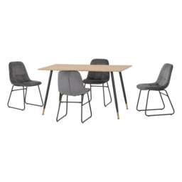 Hamilton & Lukas Medium Indoor Dining Set - Medium Oak Effect - Grey Velvet