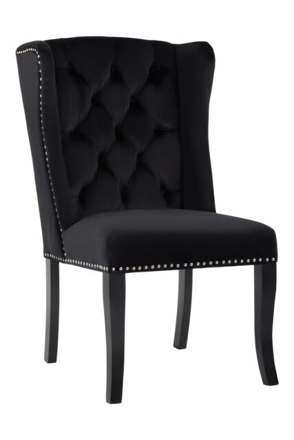 Orsina Black Buttoned Velvet Dining Chairs, Velvet Upholstered Chair with Wooden Legs, Accent Chair for Living Room