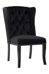 Orsina Black Buttoned Velvet Dining Chairs, Velvet Upholstered Chair with Wooden Legs, Accent Chair for Living Room