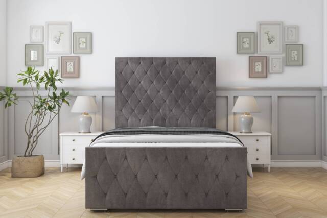 "Sloomy Watson Slate Naples Bed Frame With 50"" Upholstered Headboard 2'6 Small Single"