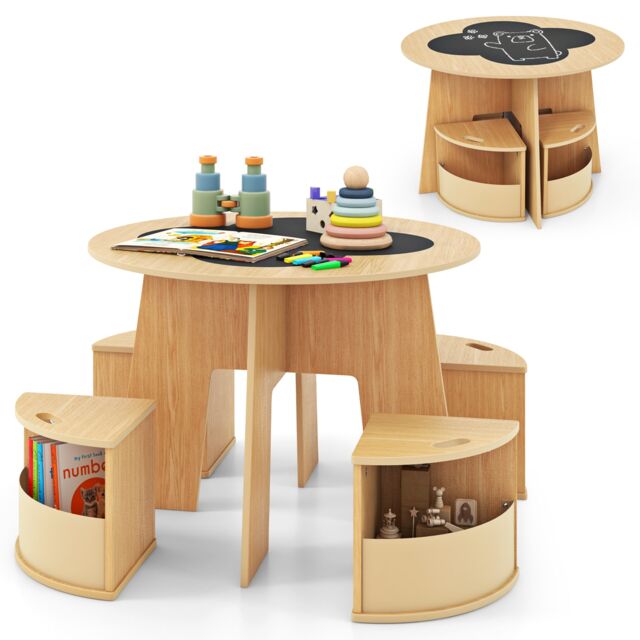 COSTWAY 5 PCS Kids Table and Chair Set Yellow