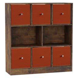 Asymmetrical 8 Cube Bookcase Unit w/ 6 Drawer Inserts Brown Rustic Brown & Orange 8
