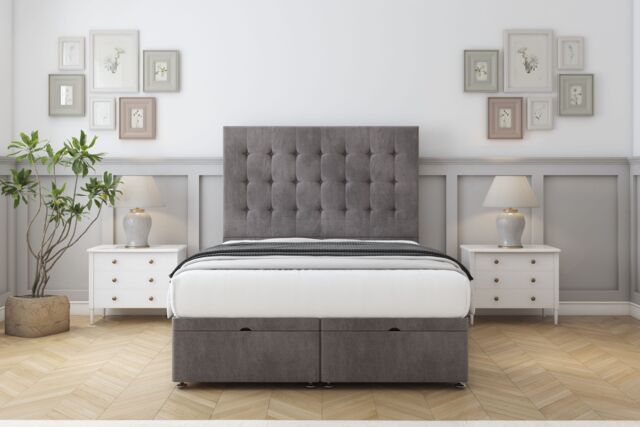 "Sloomy Alabama Slate Naples Ottoman Bed Base With 26"" Strutted Headboard 4'6 Double Grey Slate Double 1"