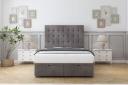"Sloomy Alabama Slate Naples Ottoman Bed Base With 26"" Strutted Headboard 4'6 Double Grey Slate Double 1"