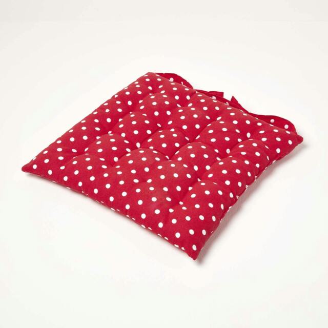 Homescapes Seat Pad Luxury Cotton Polka Dot Indoor Outdoor Garden Dining Cushion Red 40 x 40 cm 1