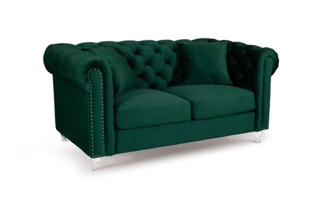 Velvet Bottle Green 2 Seater Chesterfield Sofa With Acrylic Feet CAMDEN