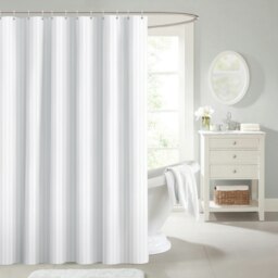 Velosso Luxury Striped Shower Curtain - 180cm x 180cm White