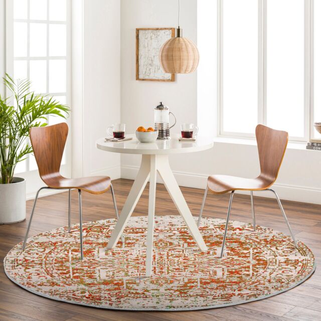 LIVABLISS Harput-Vintage Traditional Boho Round Rug Ø160 cm Grey Blue Orange White