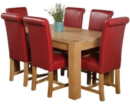 Kuba 150 x 85 cm Medium Oak Dining Table and 6 Washington Leather Chairs Red Red