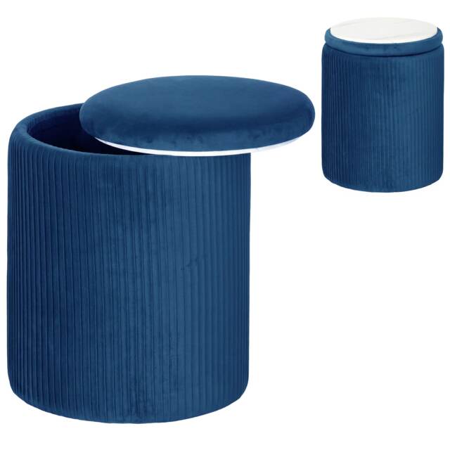 HOMCOM Round Storage Ottoman with Removable Top Blue Blue 35 x 35 x 45 cm