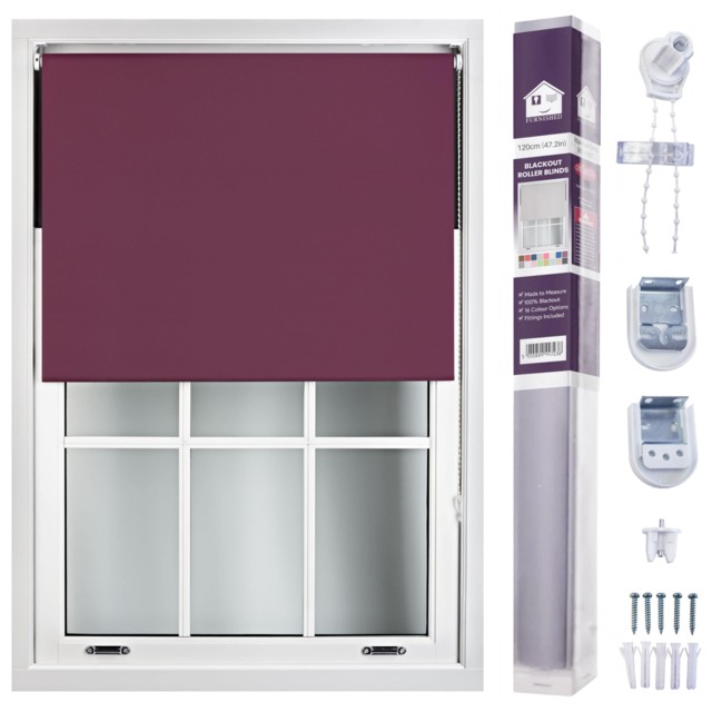 FURNISHED Made to Measure Blackout Blinds Easy Fit UV Protection Insulated Window Shade (W)120cm x (L)210cm Purple Aubergine (W) 120cm x (L) 210cm