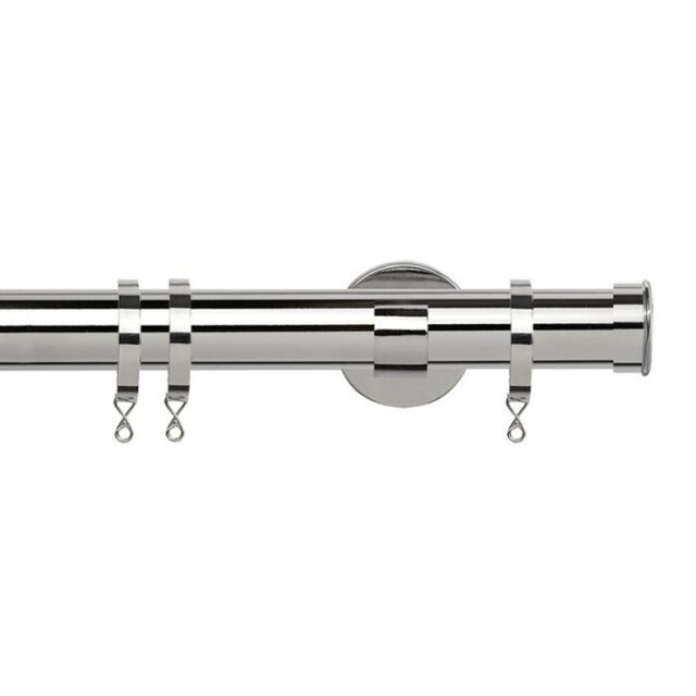 35mm Fixed Length Metal Curtain Pole Set Chrome End Cap Finial 180cm Silver Silver