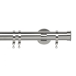 35mm Fixed Length Metal Curtain Pole Set Chrome End Cap Finial 180cm Silver Silver