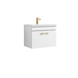 Balterley Rio 1 Drawer Wall Hung Vanity Basin Unit - with D-shaped handle (Tap Not Included) White Gloss White