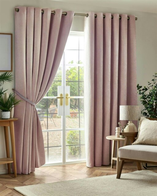 Chenille Blackout Ring Top Eyelet Curtains - 168cm x 229cm - Pink
