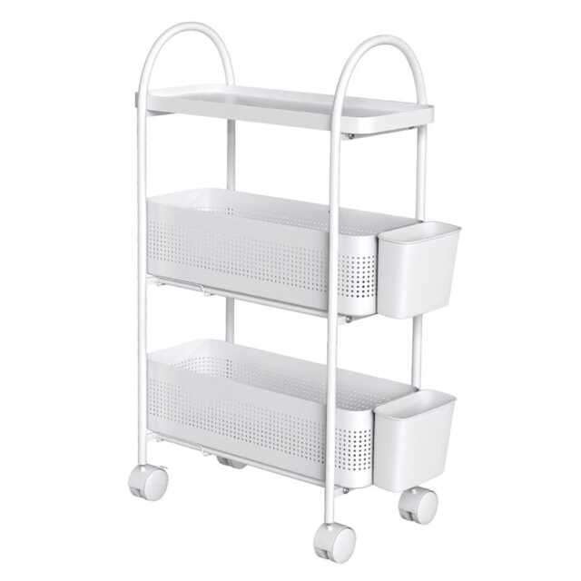 Levede 3 Tier Narrow Kitchen Trolley Cart Metal Pull Out Baskets Storage Bins