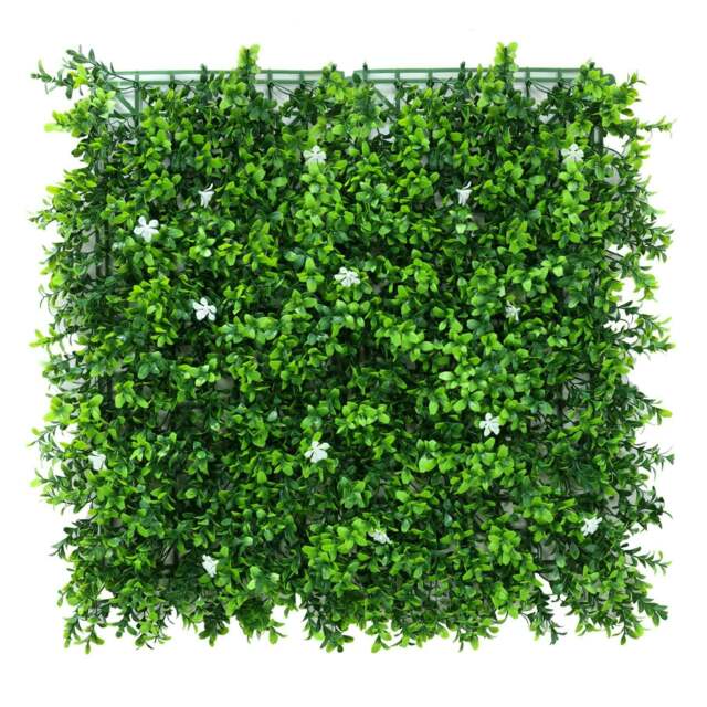 True Products Premium Artificial Living Wall Green Plant Panel 50cm x 50cm - White Flower
