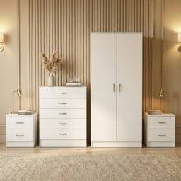 Vida Designs Riano 4 Piece Bedroom Set (2x 2 Drawer Bedside Chest, 5 Drawer Chest, 2 Door Wardrobe) - White