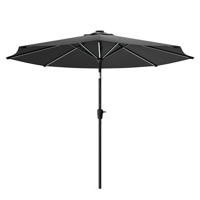 Living and Home 3m Solar Powered 16 LED Light Patio Umbrella Outdoor Parasol (Base Not Included) Grey Dark Grey 3m W x 3m D x 2.4m H