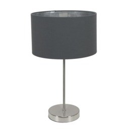 ValueLights Charlie Brushed Chrome Table Lamp Charcoal Chrome Shade and Bulb