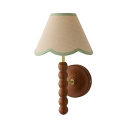 ValueLights Bobble Walnut Wall Light Green Trim Scallop Shade Brown Green