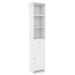 COSTWAY Bathroom Storage Cabinet with 3 Open Shelves White White 1