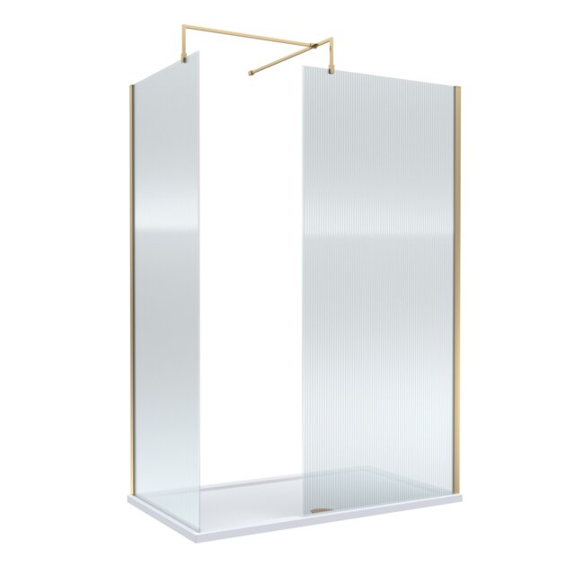 Balterley Fluted Walk-In Wetroom Bundle with Tray and Waste, 1400x800mm, Brushed Brass