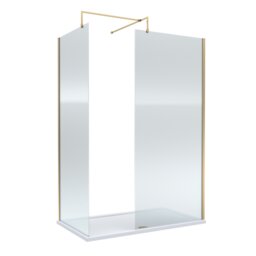 Balterley Fluted Walk-In Wetroom Bundle with Tray and Waste, 1400x800mm, Brushed Brass