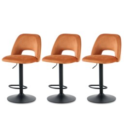SONARA Set of 3 Adjustable Velvet Upholstered Breakfast Bar Stools Orange