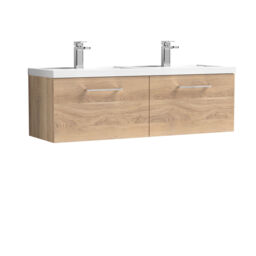 Balterley Level Wall Hung 2 Drawer Vanity Unit with Double Basin for Modern Bathroom Storage Brown Bleached Cuneo Oak