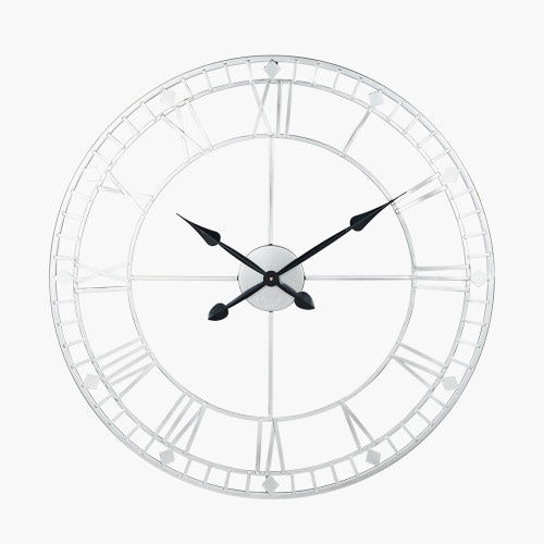 Large Round Wall Clock in Antique Silver Metal Finish