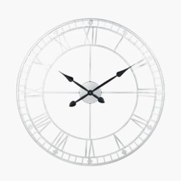 Large Round Wall Clock in Antique Silver Metal Finish