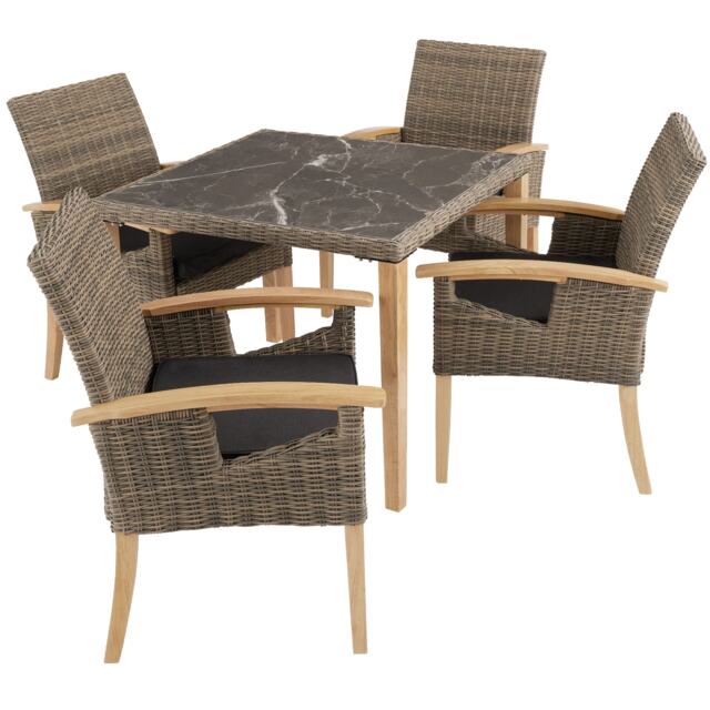 Garden Table and Chairs - Tarent dining table and 4 Rosarno chairs Cream nature 93,50 x 93,50 x 75 cm 1