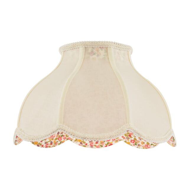 Cream Victorian Lamp Shade with Scallop Edges and Floral Inner Lining Cream Cream 1