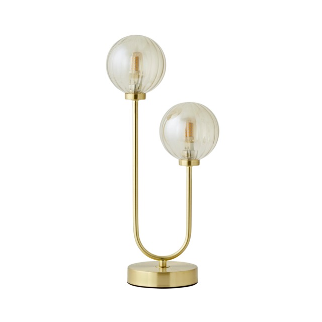 ValueLights Chessy Ribbed Glass Gold 2 Way Table Lamp & Bulbs Gold