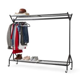House of Home Clothing Rail Heavy Duty Hanging Clothes Shoe Hat Rack Shelves With Wheels 6ft x 5ft Black