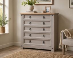 Corona Chest of Drawers Grey 5 Drawer Mexican Solid Pine