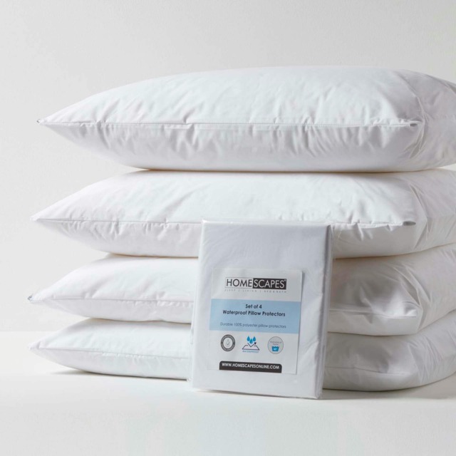 Homescapes Waterproof Pillow Protectors Standard Size - Pack of 4 White Standard