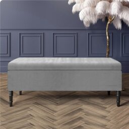 180cm Paris Plain Ottoman Storage Bench -Naples Shoes Bench with Black Turned Wooden Legs - Grey Upholstery Storage Footstool