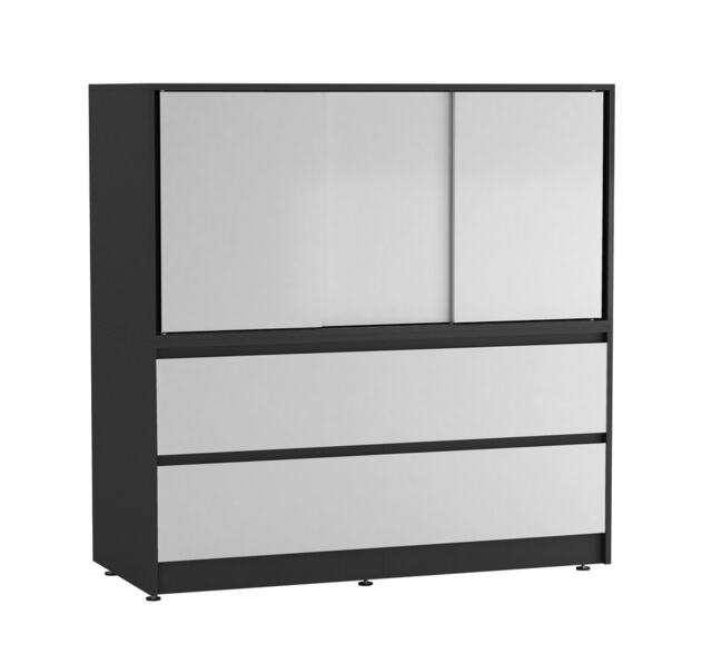 120cm 3 Sliding Door 4 Drawer Bedside Cabinet Storage End Unit Bedroom Furniture Multi Black with White Doors 1
