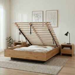 Koping Kingsize Gas Lift Ottoman Bed with Storage in Natural Pine