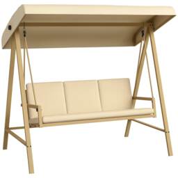 Outsunny 3 Seater Garden Swing Chair with Adjustable Canopy and Cushions, Beige White Beige