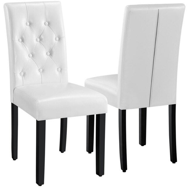Yaheetech Set of 2 Button Tufted Faux Leather Dining Chairs White