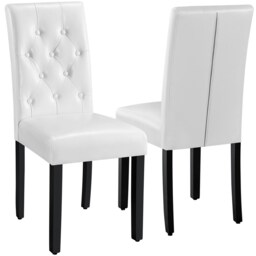 Yaheetech Set of 2 Button Tufted Faux Leather Dining Chairs White