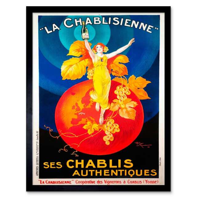 "Advert Chablis Wine France Artistic Vintage 12x16"" Framed Wall Art Print"