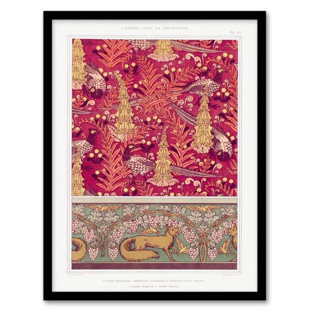 Maurice Pillard Verneuil Framed Wall Art Flowers Pheasants and Foxes Patterns