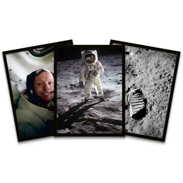 Wall Art Print NASA Apollo 11 Space Armstrong Aldrin Moon Landing Anniversary Black Framed Pack of 3